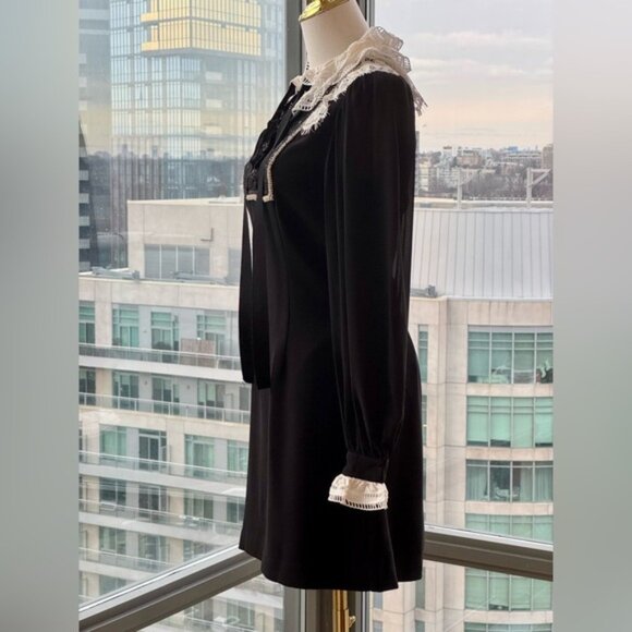 🆕 SELF-PORTRAIT 🧿 NWOT Diamante Trim Mini Dress, Black - Sz US 4 UK 8 - Picture 6 of 15
